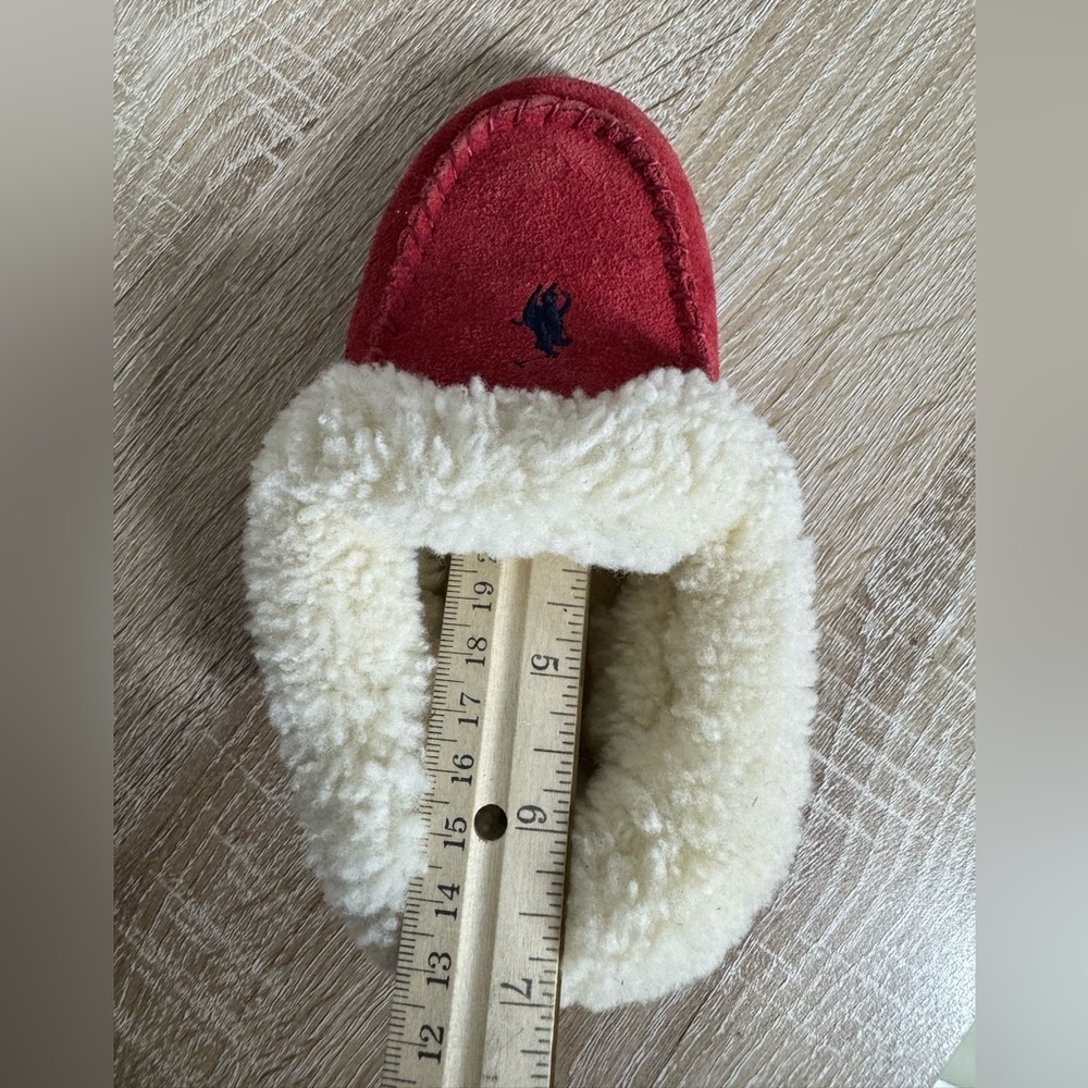 Polo Ralph Lauren Kids Size 9 Red Suede Sheepskin Slippers Moccasin Unisex - Picture 8 of 11